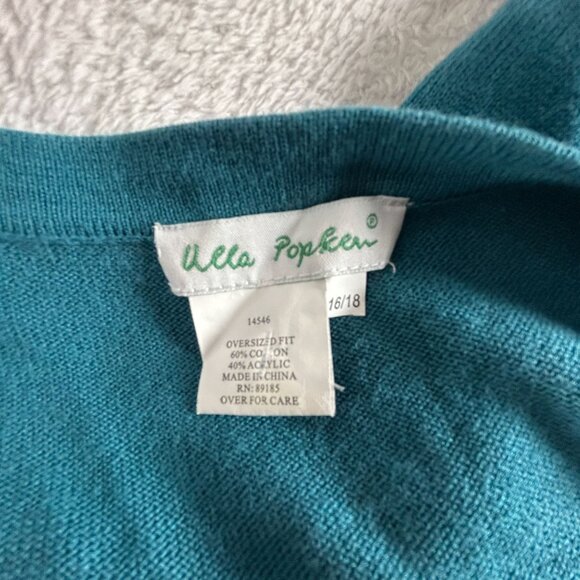 Ulla Popken Womens V-Neck Cardigan Sweater Size 16/18 Teal Button Front Pockets - Picture 3 of 7